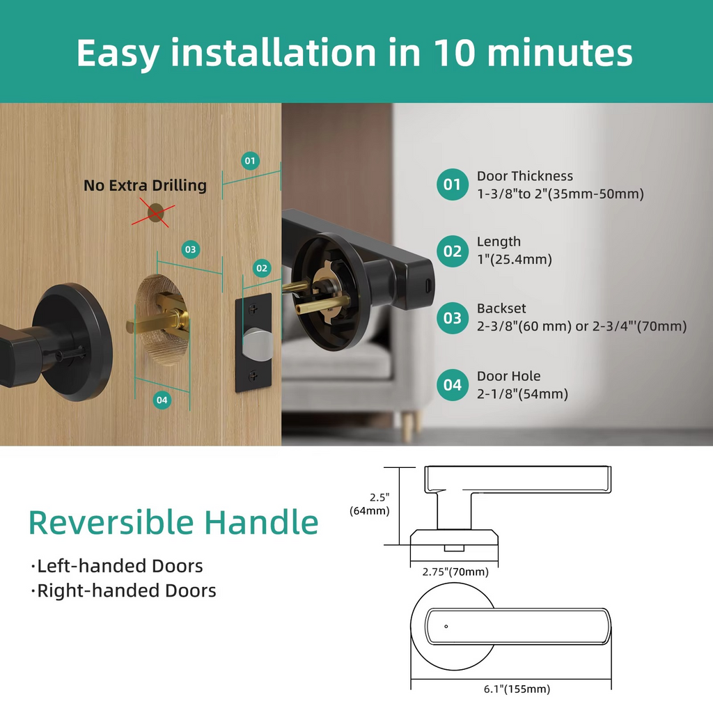 Keyless Entry Door Lock | Smart Handle Lock with Keypad & Key Access