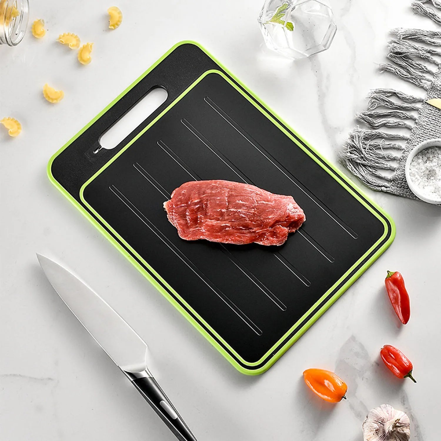 4-in-1 Cutting Board | Thawing Tray, Knife Sharpener & Food Prep Board