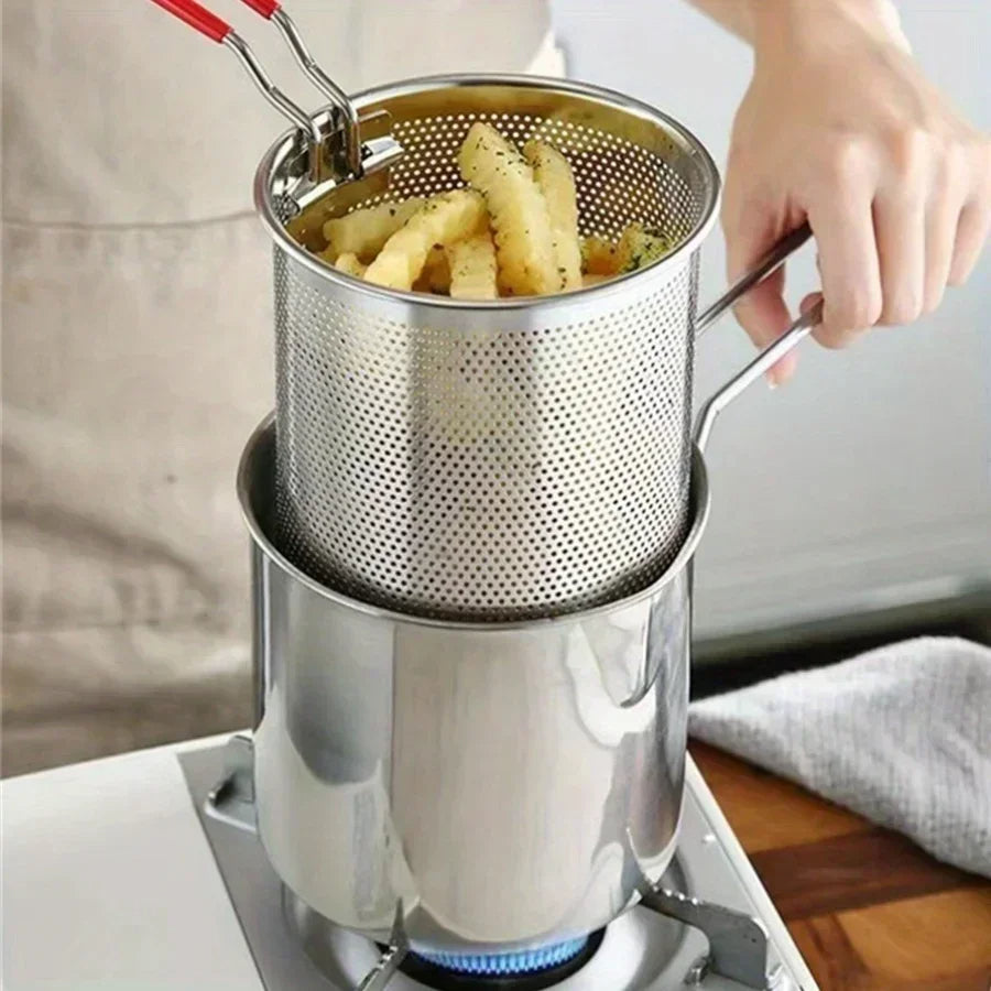 Deep Fryer Pot with Strainer | 1200ml Mini Fry Pot for Home Cooking