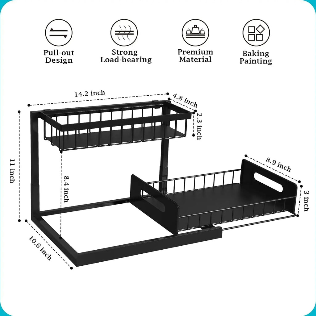 2-Tier Slide-Out Under Sink Organizer | Adjustable Cabinet Shelf