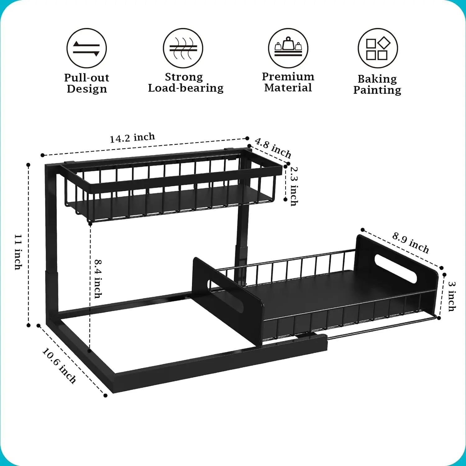 2-Tier Slide-Out Under Sink Organizer | Adjustable Cabinet Shelf