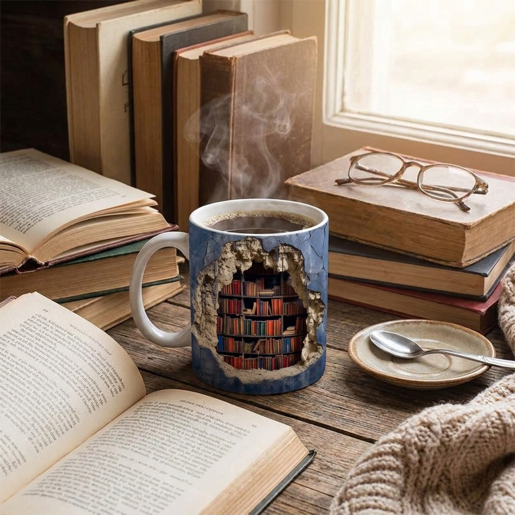 3D Library Bookshelf Mug lifestyle