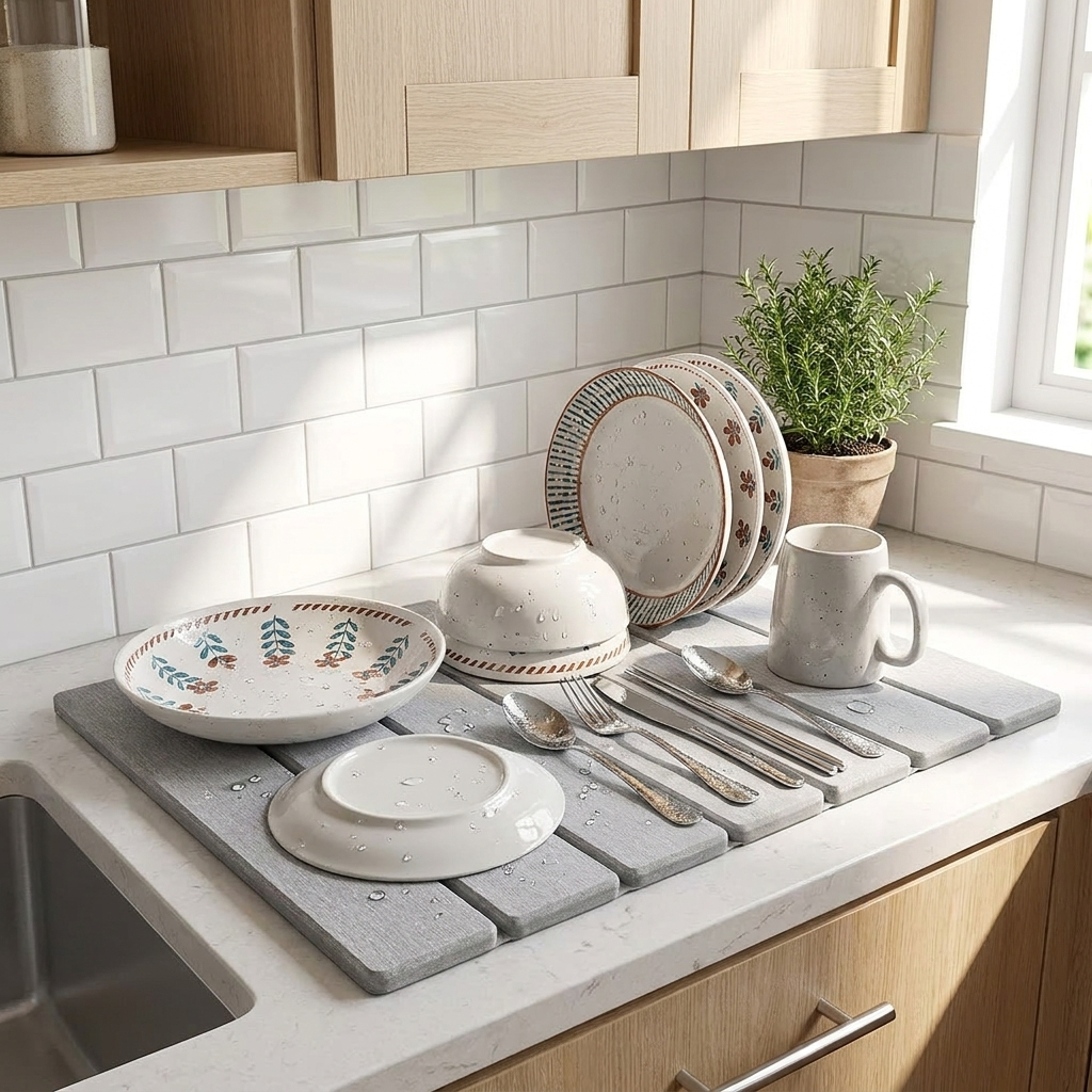 Foldable Diatomite Stone Dish Drying Mat lifestyle