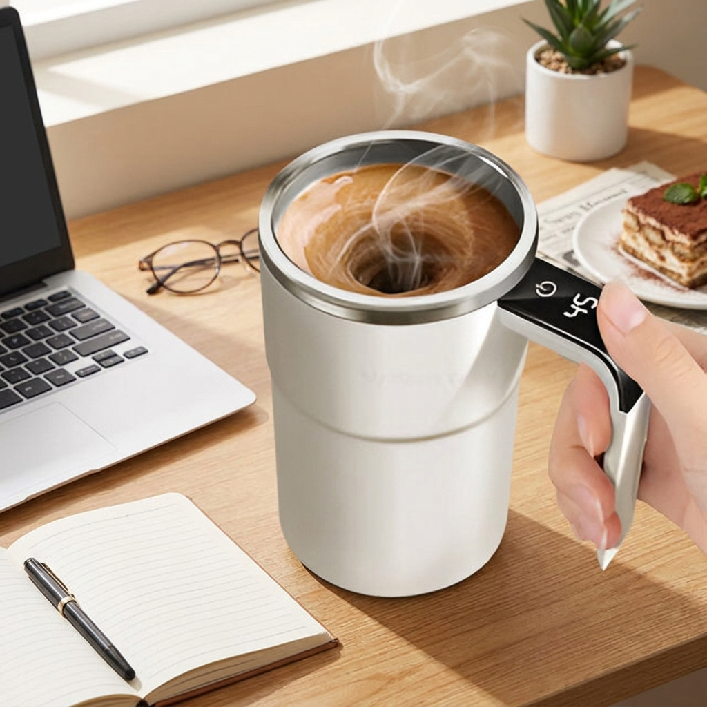 Rechargeable Mug with Built-in Stirring lifestyle