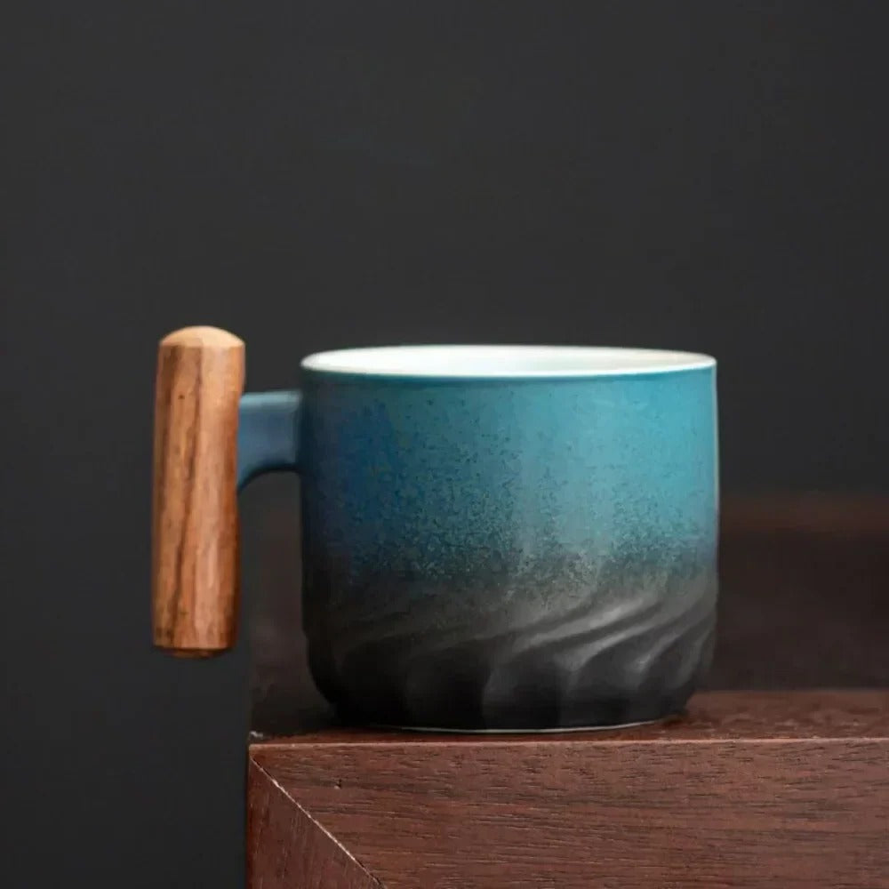 Vintage Espresso Cups with Wooden Handle | Double-Wall Glass Set