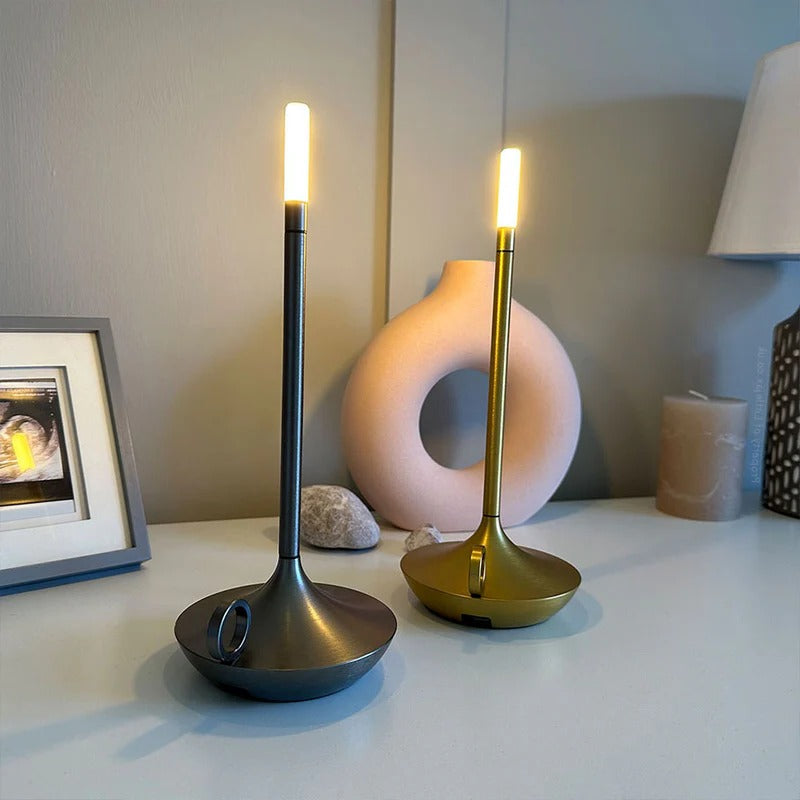 Vintage Cordless Candle Lamp | Rechargeable Aluminium Table Light