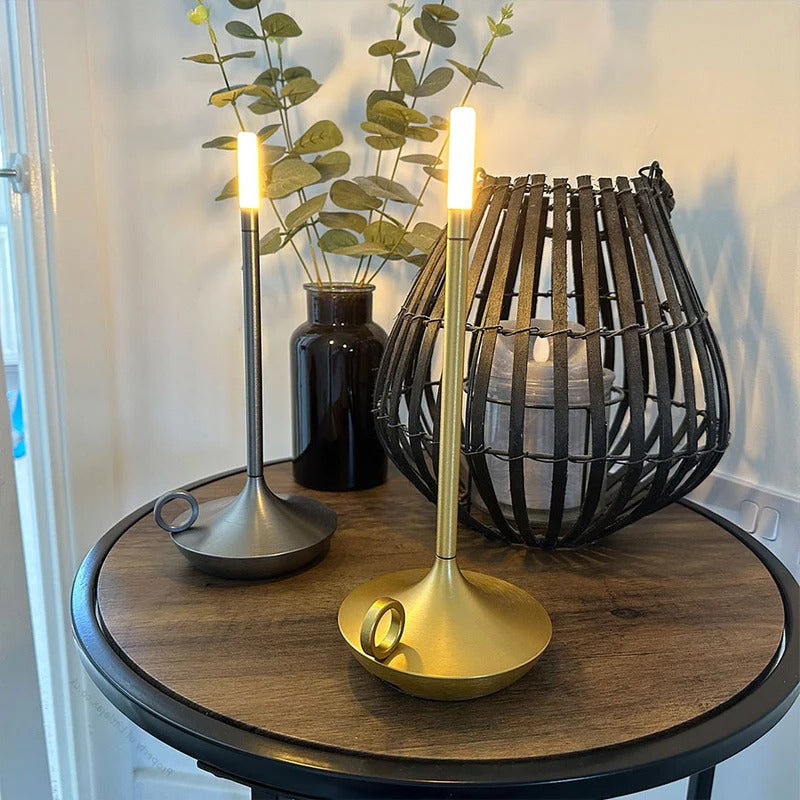 Vintage Cordless Candle Lamp | Rechargeable Aluminium Table Light