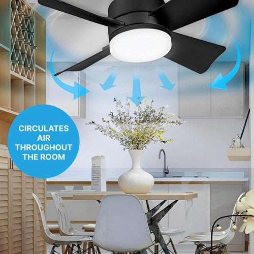 Ceiling-Mounted Fan | Modern Flush Mount Ceiling Fan with Light