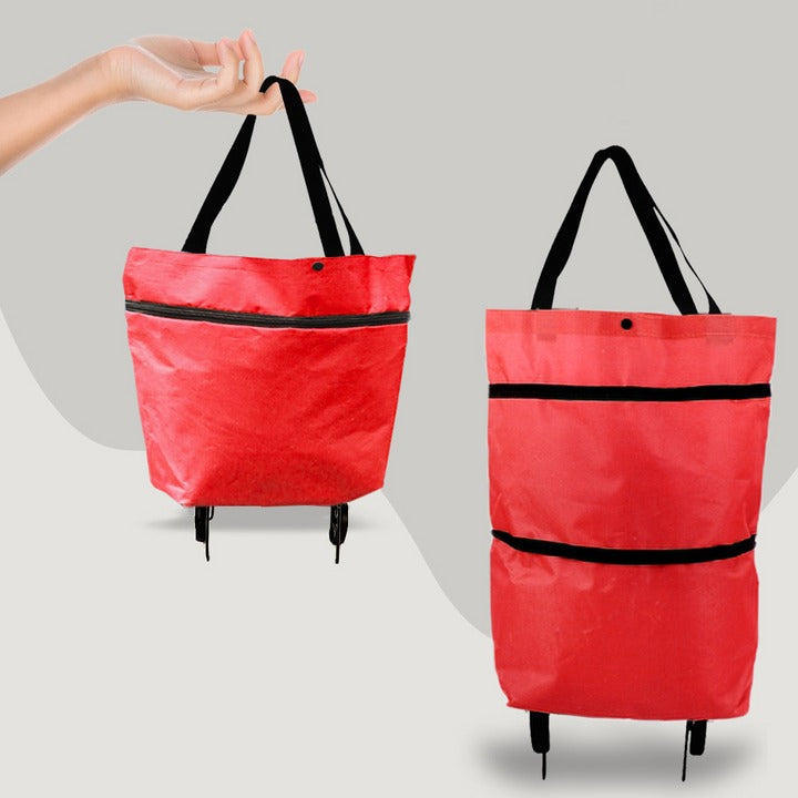 Foldable Shopping Bag with Wheels | 2-in-1 Rolling Grocery Cart
