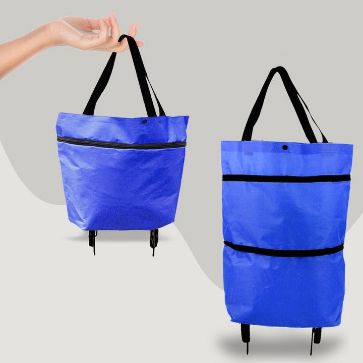 Foldable Shopping Bag with Wheels | 2-in-1 Rolling Grocery Cart