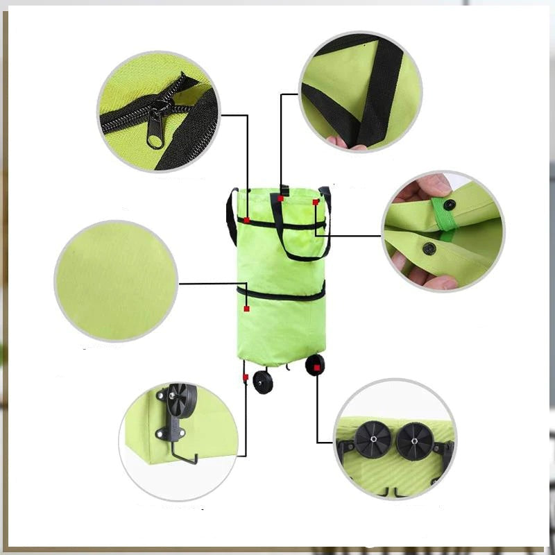 Foldable Shopping Bag with Wheels | 2-in-1 Rolling Grocery Cart