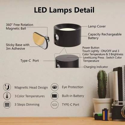 Rechargeable Wall Light | 360° Rotation, Wireless LED Night Light