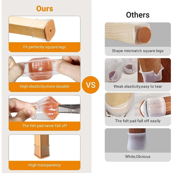 Square Chair Leg Floor Protectors | Non-Slip Furniture Pads