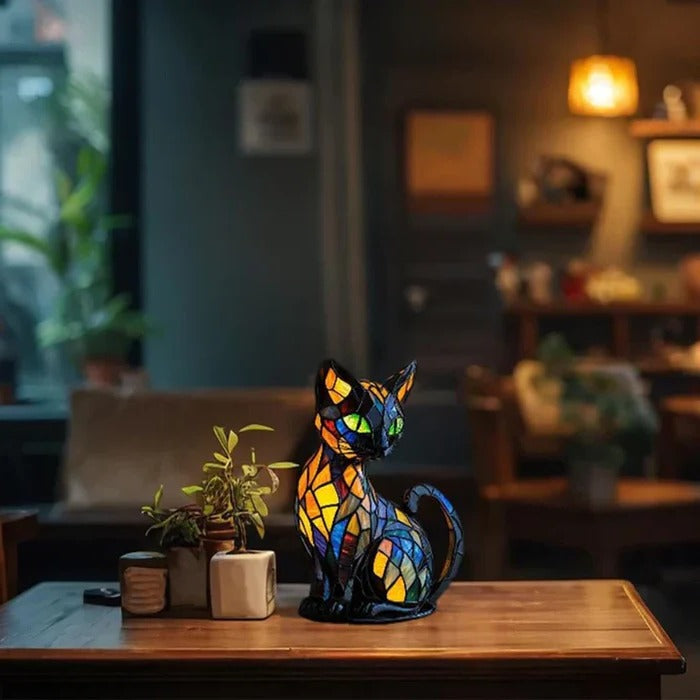Stained Glass Cat Table Lamp | Tiffany-Style LED Night Light