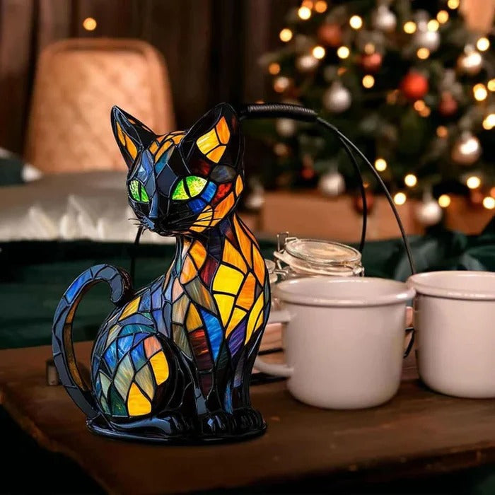 Stained Glass Cat Table Lamp | Tiffany-Style LED Night Light