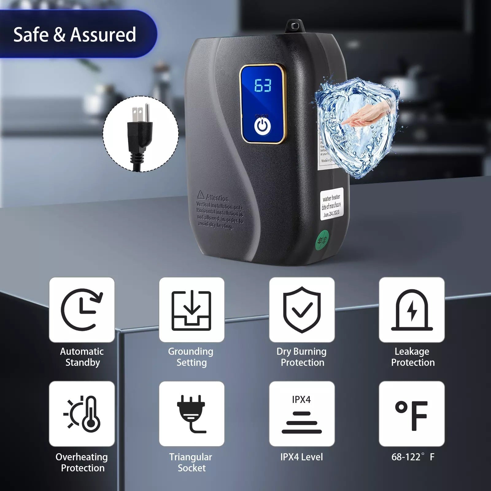 Tankless Water Heater | 3000W On-Demand Electric, LED Display