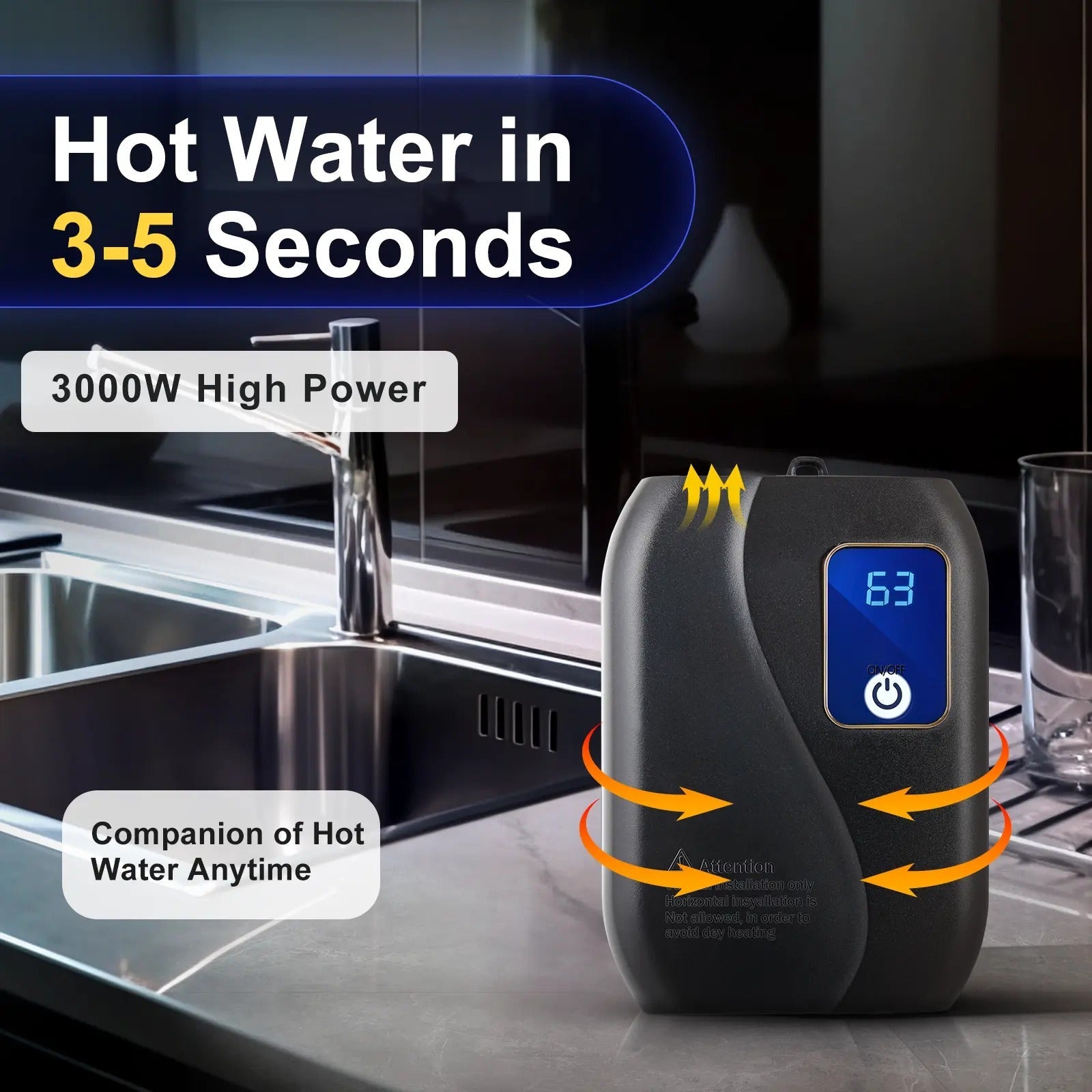 Tankless Water Heater | 3000W On-Demand Electric, LED Display