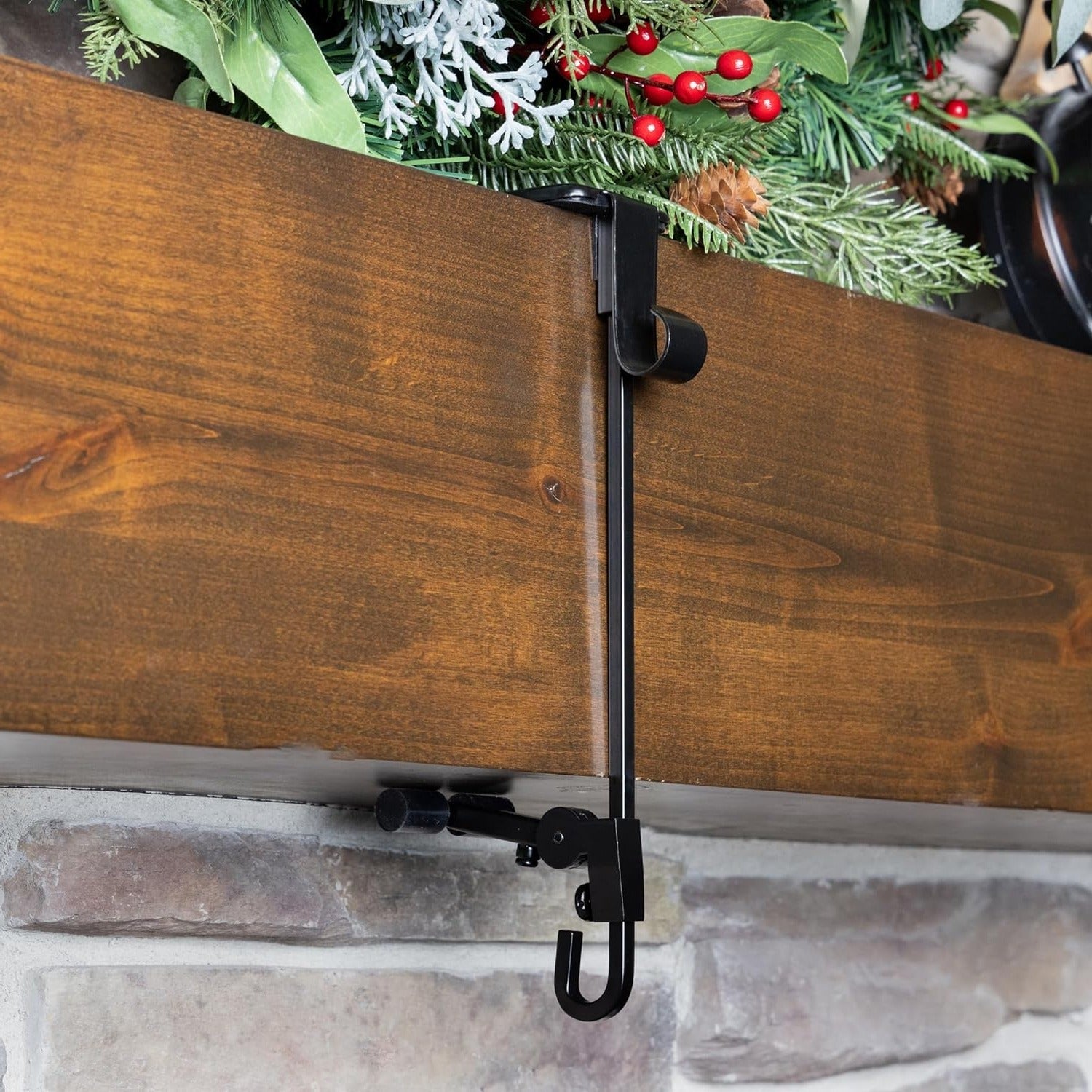 Fireplace Stocking Hanger Set | Adjustable Mantel Clip with Garland Hook