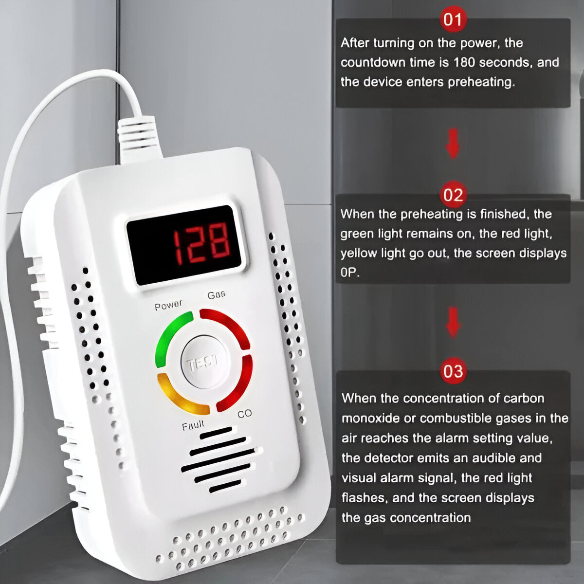 Gas & CO Detector | Plug-In Household Carbon Monoxide & Gas Alarm