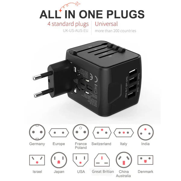 Multi-Port Travel Adapter | Universal Power Plug with USB Charging