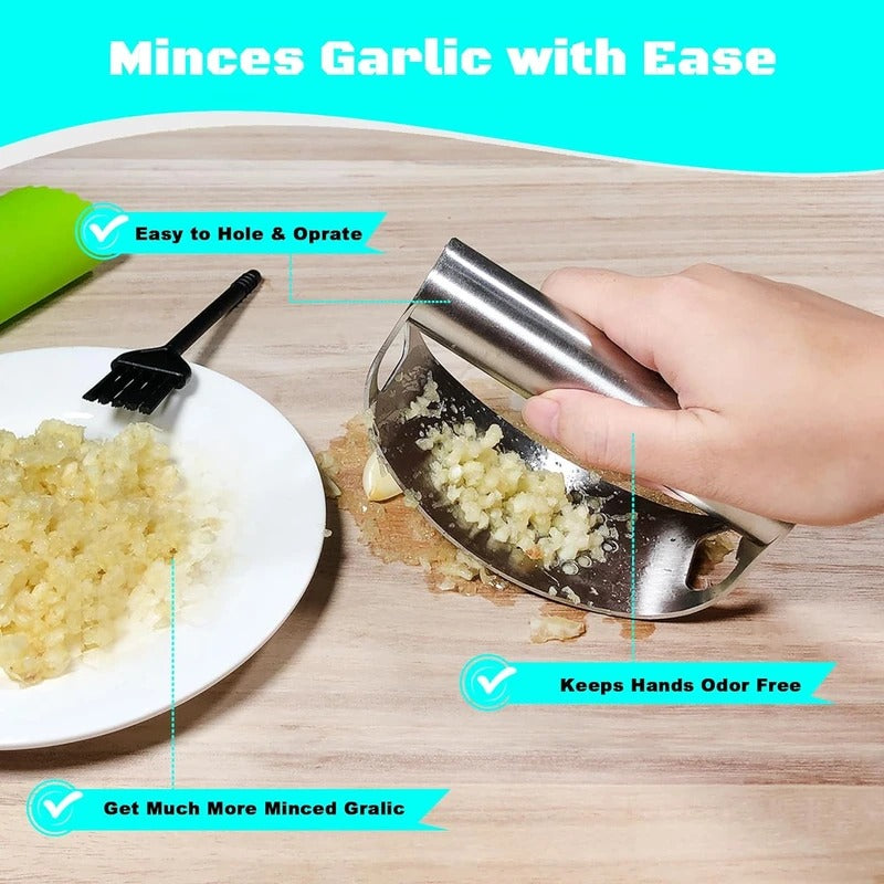 Garlic Press Rocker Set | Stainless Steel Garlic Crusher & Slicer