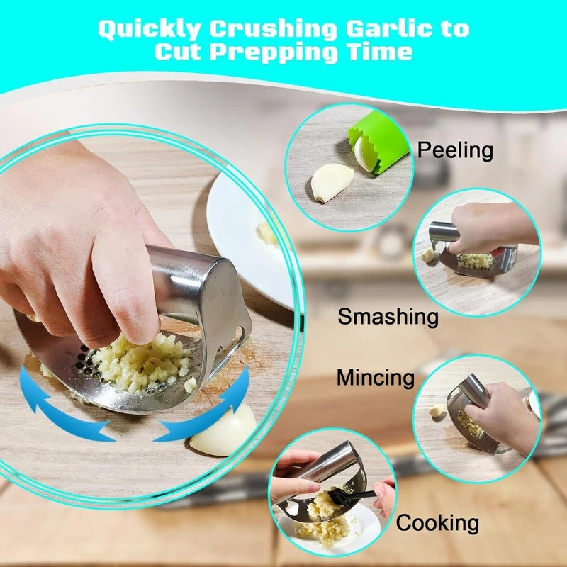 Garlic Press Rocker Set | Stainless Steel Garlic Crusher & Slicer