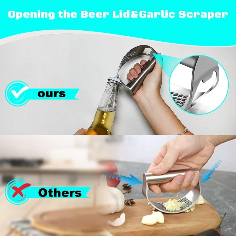 Garlic Press Rocker Set | Stainless Steel Garlic Crusher & Slicer