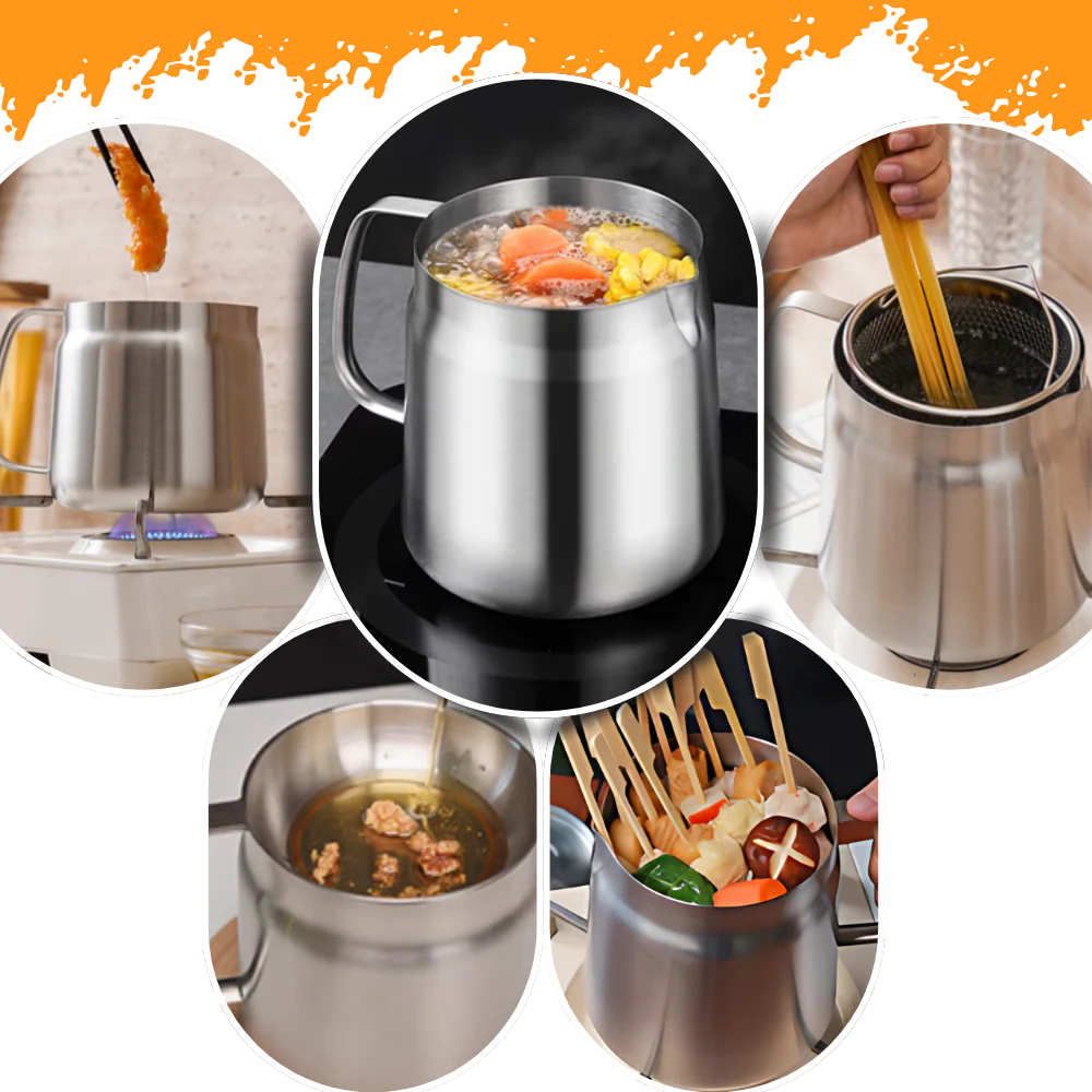 2-in-1 Deep Frying Pot | Stainless Steel Fryer with Strainer Basket