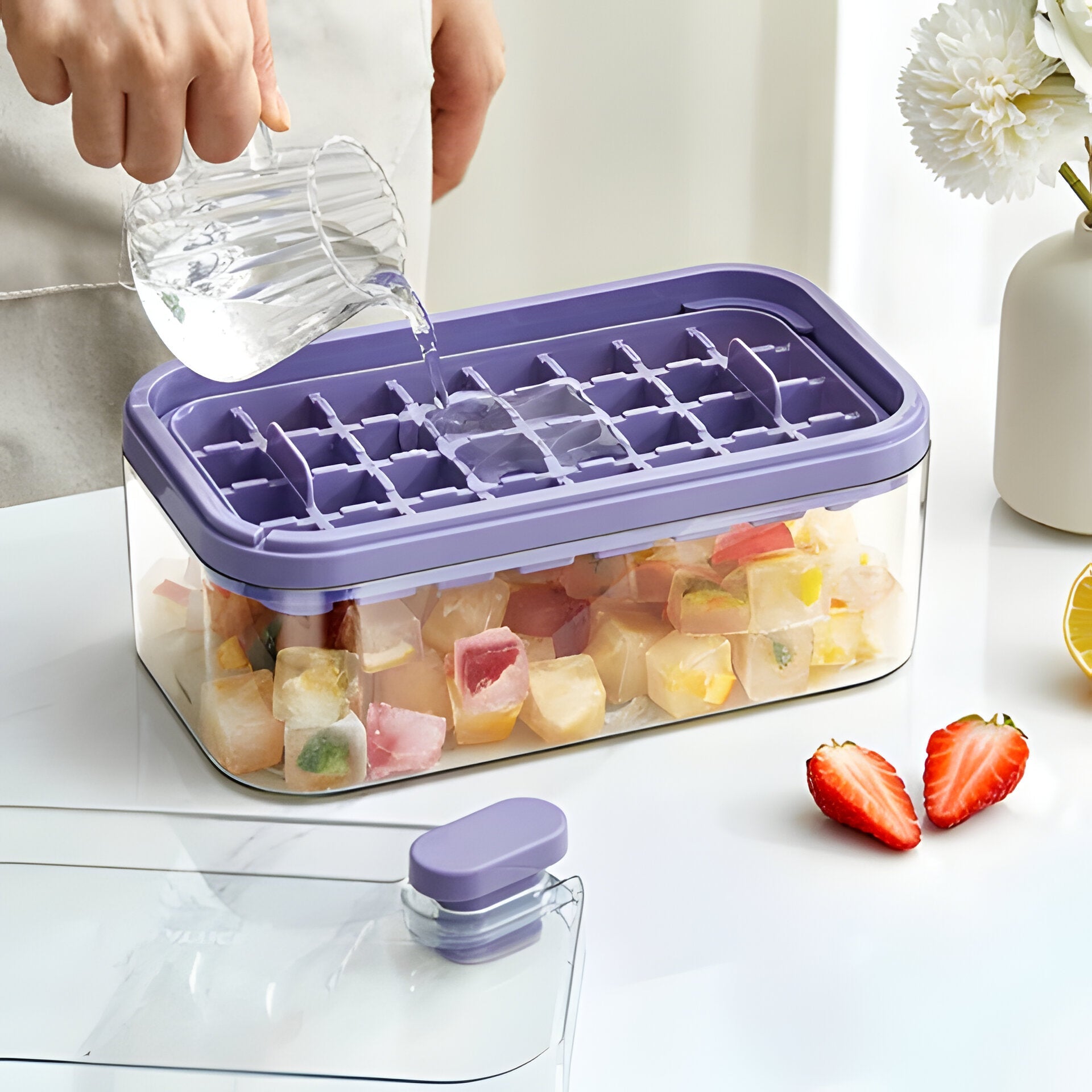 One-Click Ice Tray System | Easy Release Silicone Ice Cube Maker