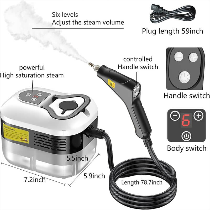 2500W High Pressure Steam Cleaner | 5 Brush Heads, 6-Speed Control