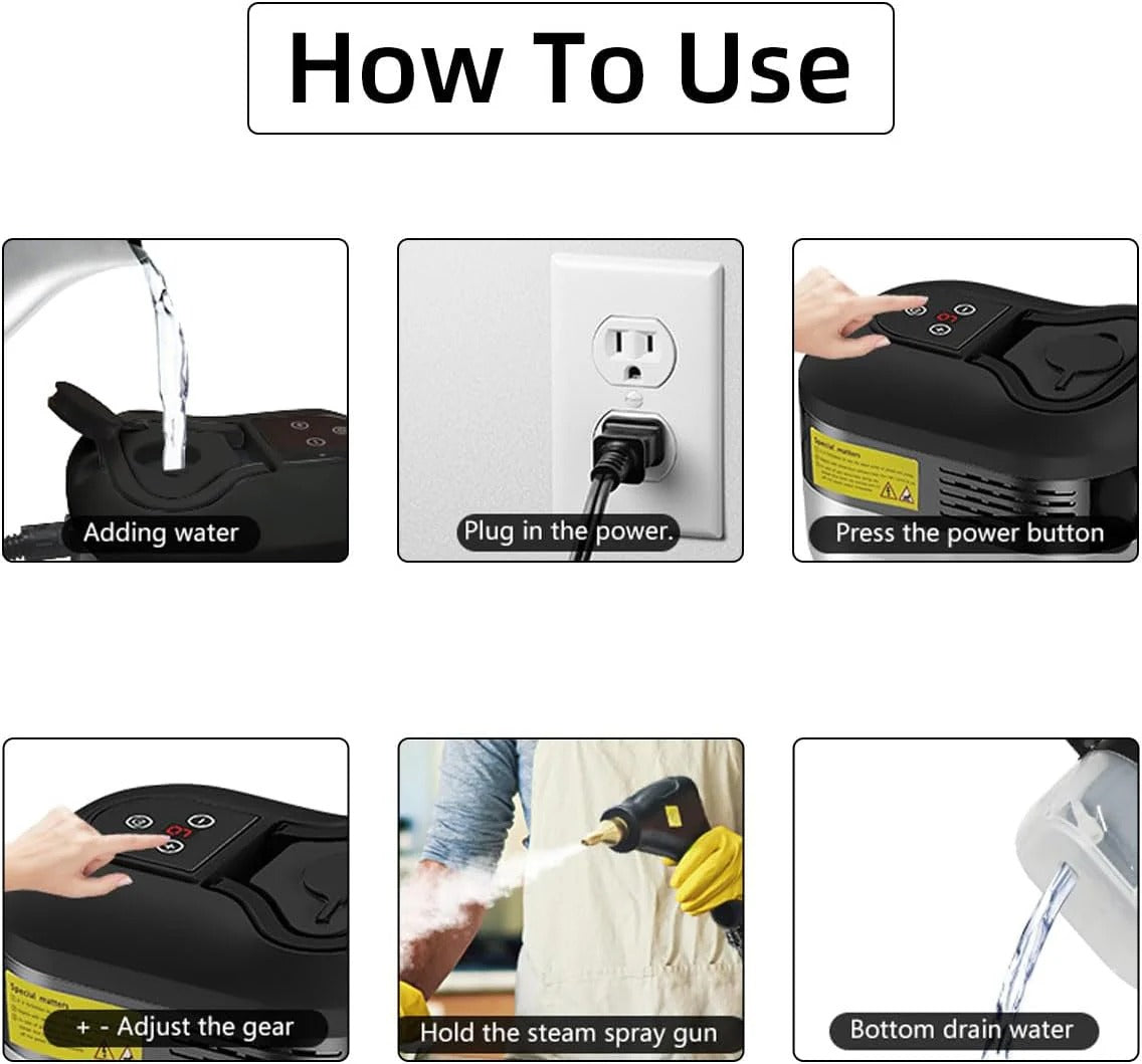 2500W High Pressure Steam Cleaner | 5 Brush Heads, 6-Speed Control
