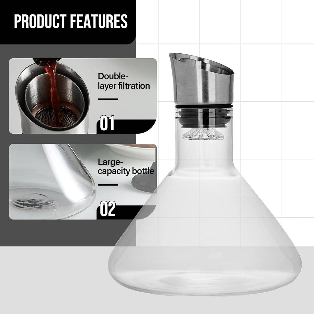 Crystal Glass Wine Decanter | Aerator Carafe for Red & White Wine