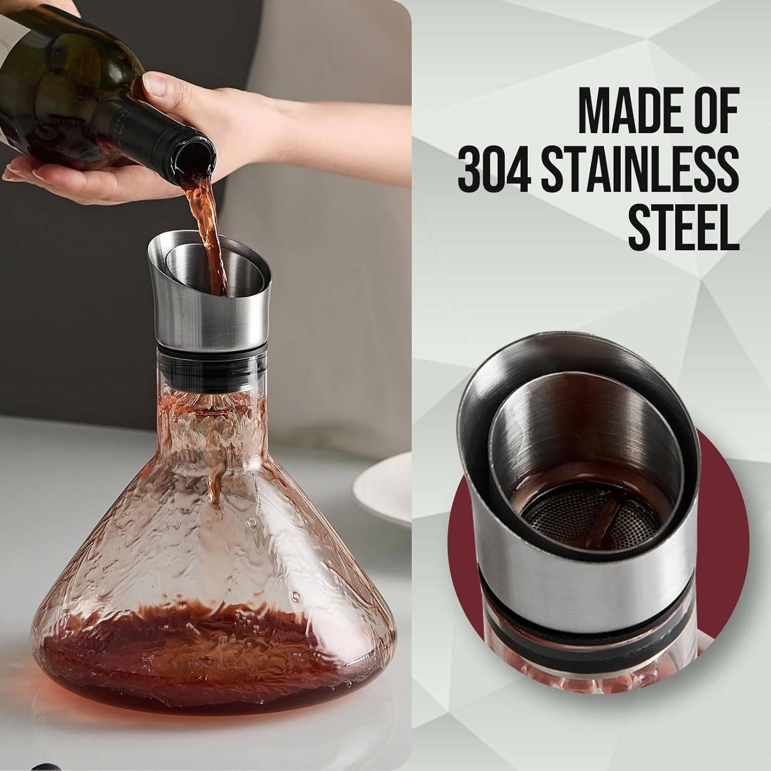 Crystal Glass Wine Decanter | Aerator Carafe for Red & White Wine