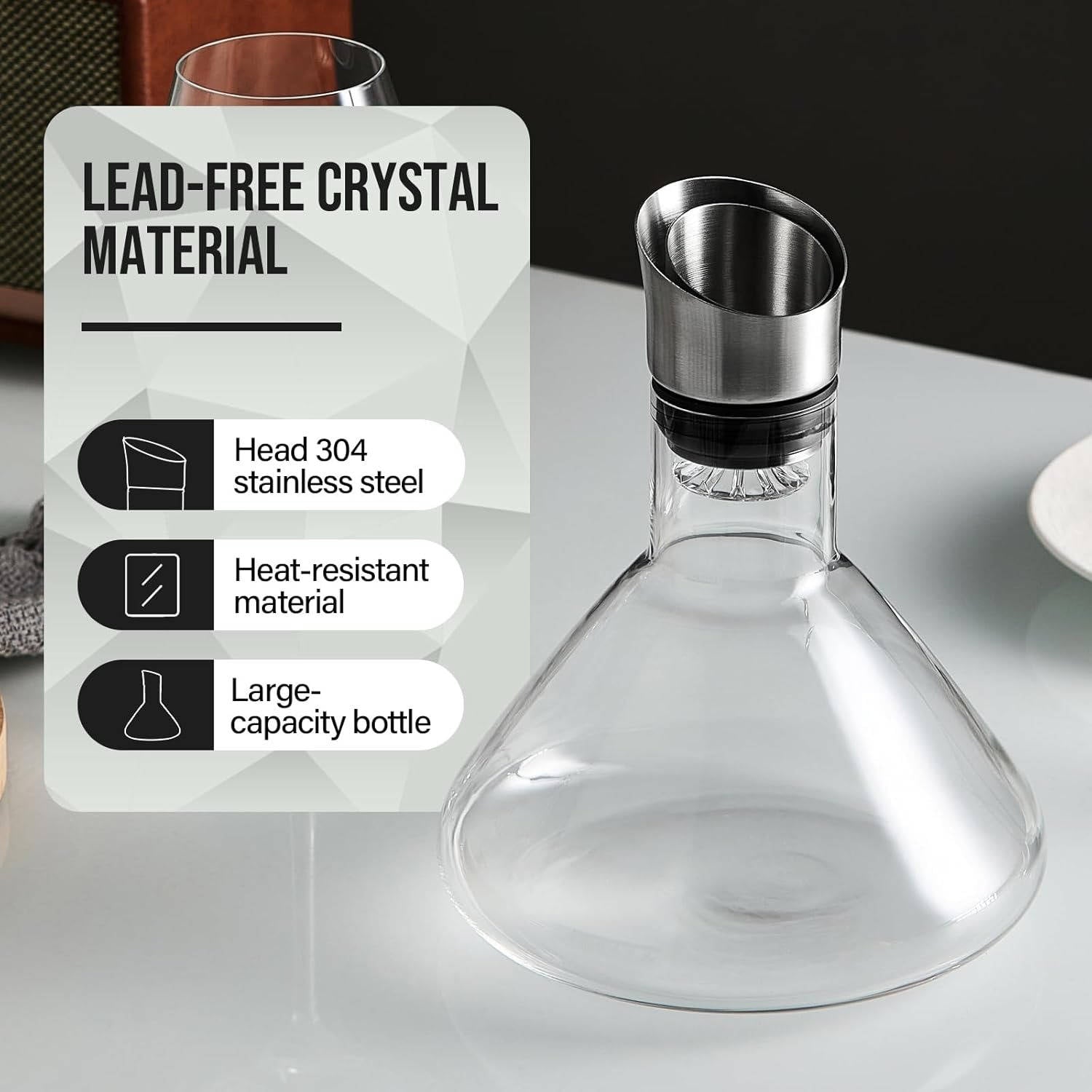 Crystal Glass Wine Decanter | Aerator Carafe for Red & White Wine