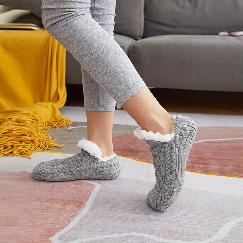 Thermal Grip Socks for Women | Non-Slip Warm Fleece Indoor Socks
