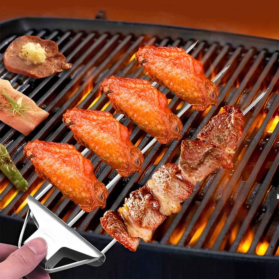 Three-Prong Grill Skewer Set | Heavy-Duty BBQ Fork for Campfire Cooking