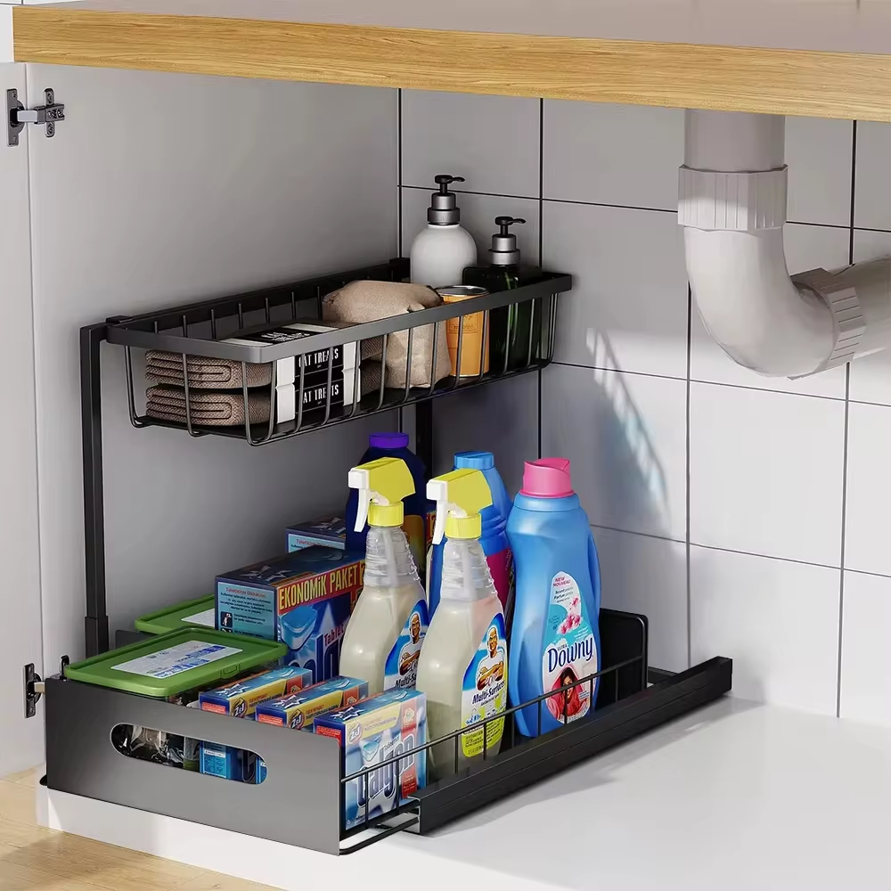 2-Tier Slide-Out Under Sink Organizer | Adjustable Cabinet Shelf