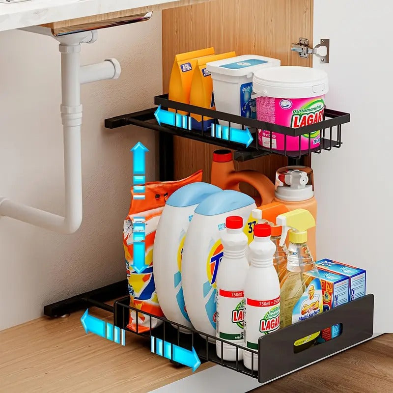 2-Tier Slide-Out Under Sink Organizer | Adjustable Cabinet Shelf